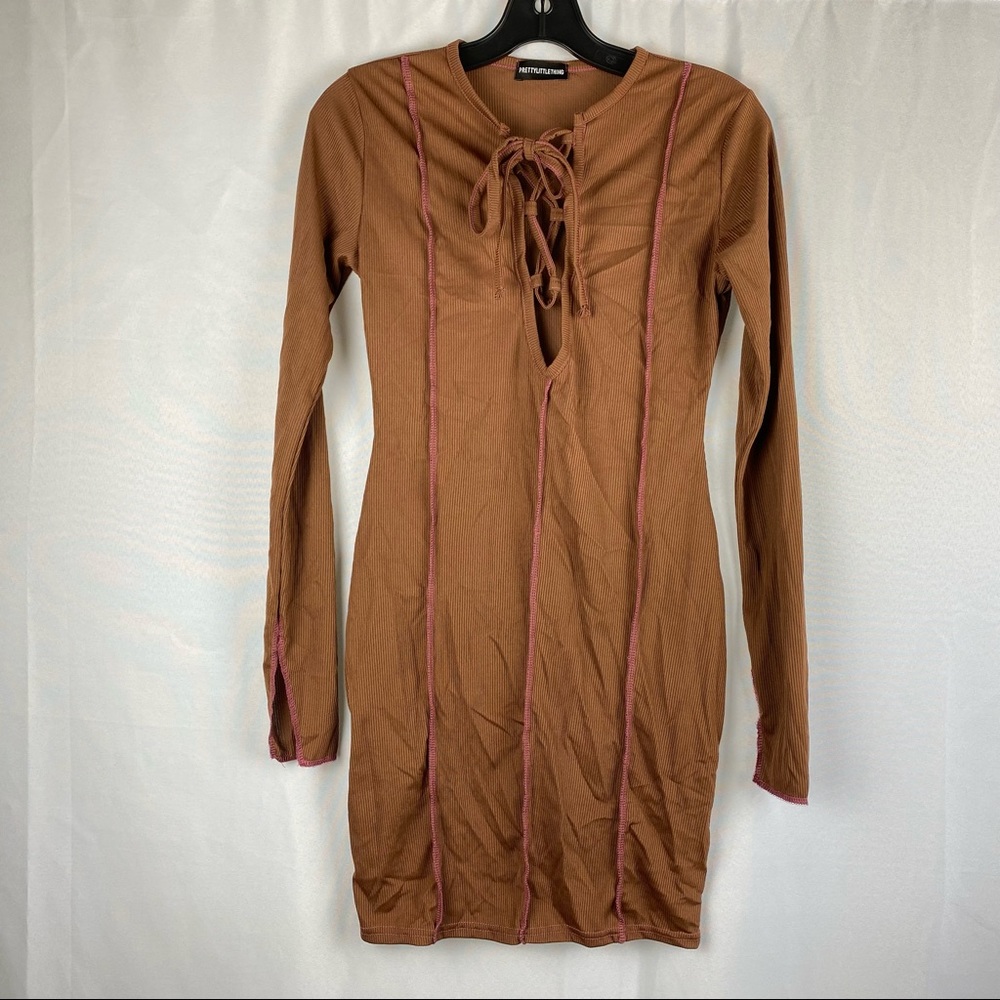 Pretty Little Thing Brown Long Sleeve Dress